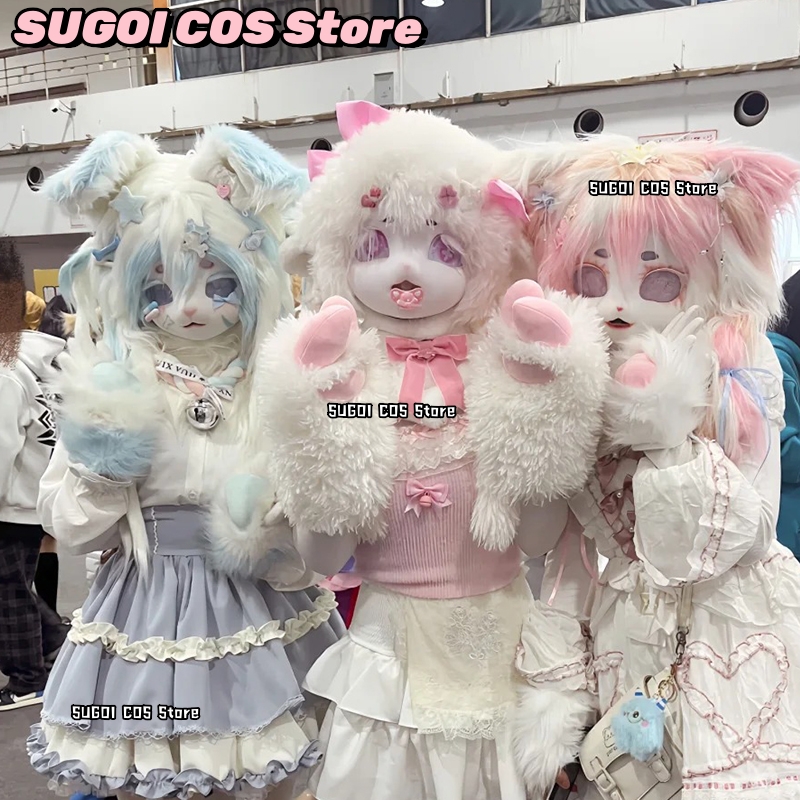 Anime Cosplay Mask - aBcSCS*Fursuit Head Kigurumi Máscara Peluda Fofa