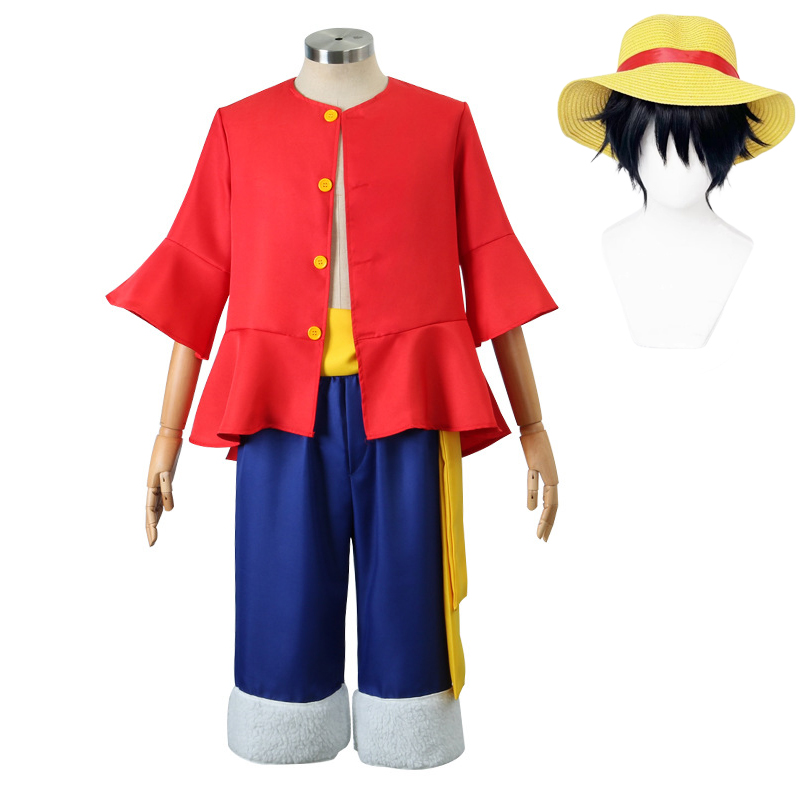 Anime Cosplay Luffy - Luffy cosplay traje chapéu peruca anime
